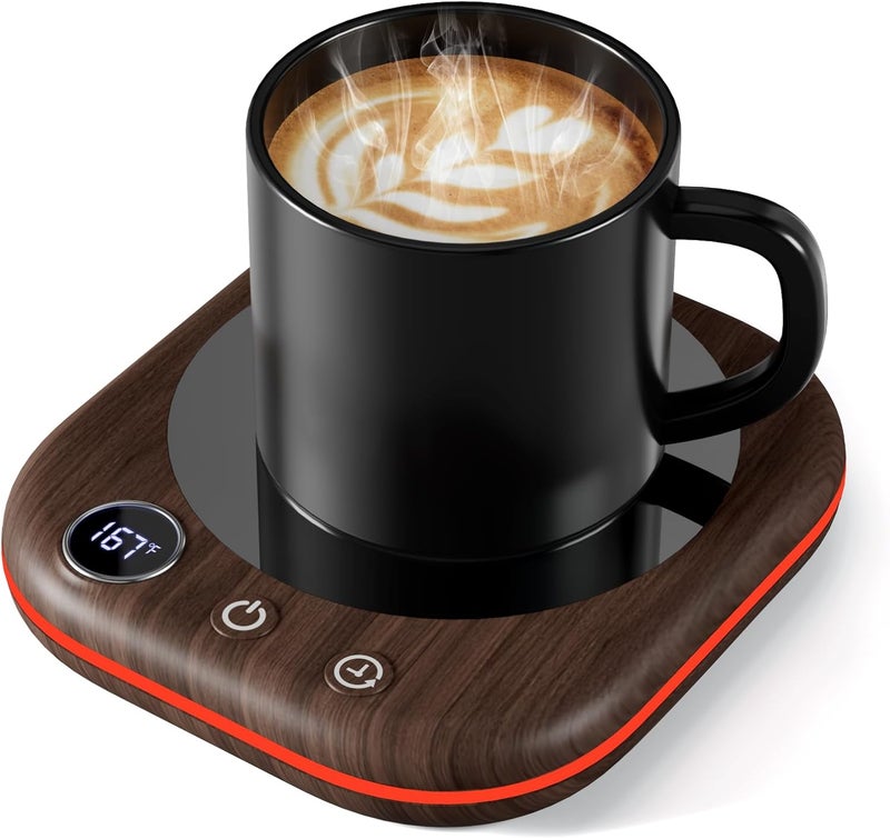 MQUPIN Mug Warmer Upgraded,Coffee Mug Warmer for Desk LEDs Light 3 Temp Settings (113-167°F) 1-12H Timer 4 H Auto Shut Off Beverage Cup Candle Warmer for Coffee Tea Milk(Wood Grain) - Image 1